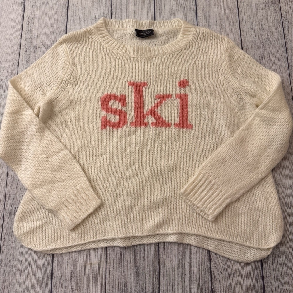 Wooden Ships Ski Sweater Women XS/S White Knit Mohair Wool Blend Cozy